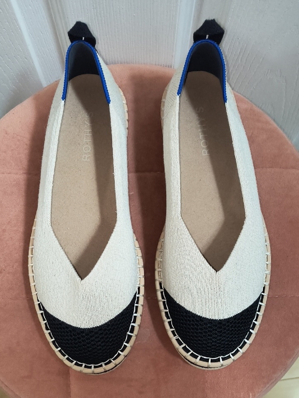Rothy's The Espadrille Boardwalk Flats In Cream And Black Size 8.5 - Picture 3 of 9